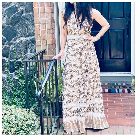 #01 Gorgeous Wrap Brown snakeskin print Maxi Dress - Picture 6 of 9